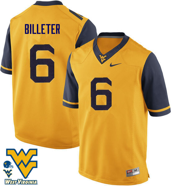 NCAA Men's Will Billeter West Virginia Mountaineers Gold #6 Nike Stitched Football College Authentic Jersey MI23M78VT